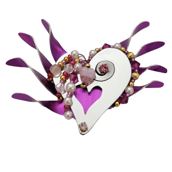 Liztech 1999 Heart Glass Bead Brooch Pin, Signed K316